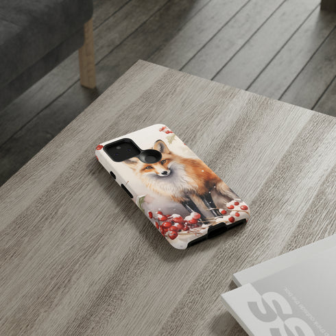 Christmas Fox in a Wreath of Red Berries - Impact Resistant Phone Case
